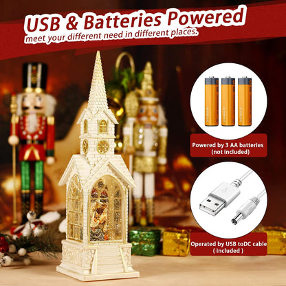 15.3IN Nativity Snow Globe Christmas Decorations,Musical Christmas Snow Globes Churches Lighted Glitter Globe Lantern 6H Timer, Christian Gifts for Christmas Decor
