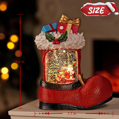 Christmas Snow Globe with Santa Claus Gifts - Lighted Musical Snow Globe Christmas Decorations with Timer, Swirling Glitter, Battery/USB Powered, Holiday Decor​(Santa Claus Boots)