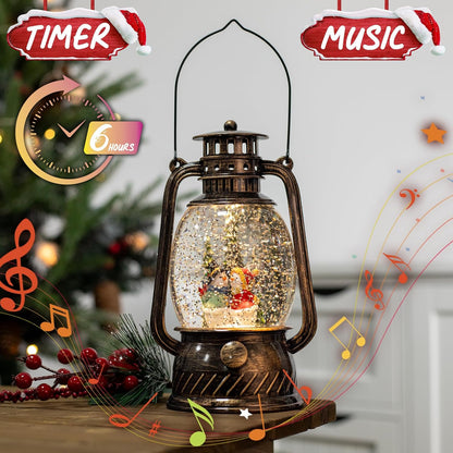 Snow Globe Christmas Decorations Snowman, Musical Glitter Christmas Snow Globes Light Up Lantern 6H Timer USB Lined/Battery, Christmas Village Snowman Snow Globe Decor Gifts