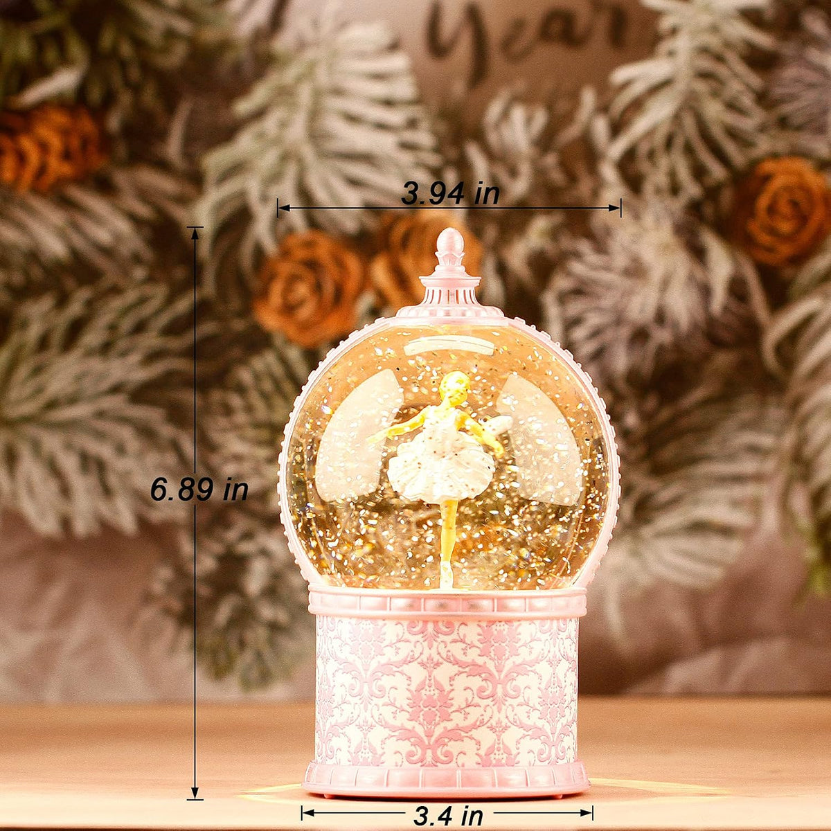 Musical Ballerina Christmas Snow Globes, 7.1 Inch Lighted Snow Globe with Swirling Glitter, Battery Operated & USB Powered Music Box Valentines Day Gifts for Girls, Women
