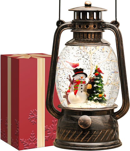 Snow Globe Christmas Decorations Indoor, Snowman Light Up Musical Christmas Snow Globes Lantern with Glitter & 6H Timer, Snowman Snow Globe Decorations for Home