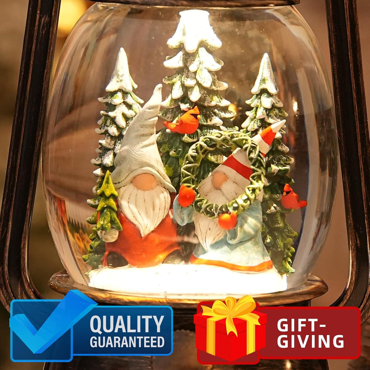 Gnomes Snow Globe Christmas Decorations, Light Up Musical Christmas Snow Globes Lantern with Glitter & 6H Timer, Christmas Gnomes Decorations Gift for Home