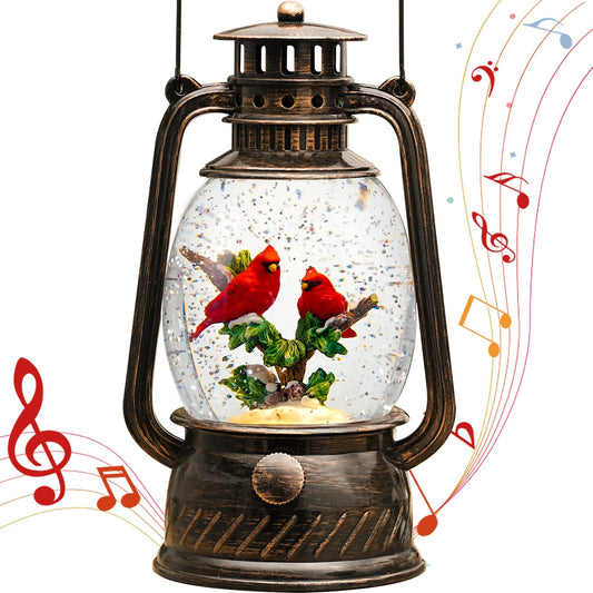 Cardinal Christmas Snow Globes Musical Lighted with 6H Time Red Bird Snow Globe Lantern Glittering,Memory Cardinal Snow Globe Gifts for Christmas Decorations