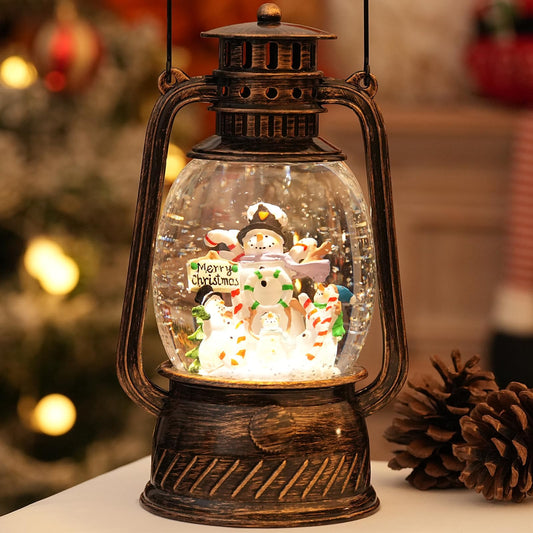 Snowman Snow Globe Christmas Decorations, Light Up Musical Christmas Snow Globes Lantern with Glitter & 6H Timer, Joy Snowman Christmas Decorations Gift for Home
