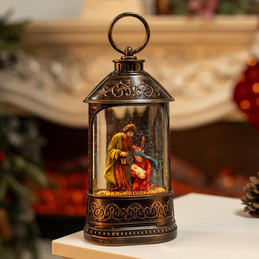 Snow Globe Lantern Nativity Scene, Glitter Lighted Christmas Nativity Snow Globe with Music,Musical Christmas Decorations USB and Battery Operated, Nativity Set Indoor Snow Globes