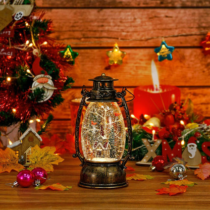 Christmas Snow Globes Lantern, Christmas Village Church Scene Lighted Snow Globe Musical with Swirling Glitter, Battery Powered Christmas Decorations for Home