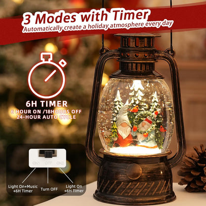 Gnomes Snow Globe Christmas Decorations, Light Up Musical Christmas Snow Globes Lantern with Glitter & 6H Timer, Christmas Gnomes Decorations Gift for Home