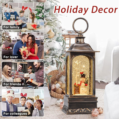 Christmas Snow Globe Lantern, Musical Snow Globe with Swirling Glitter, Battery Powered, Christmas Decorations Indoor for Home - Cardinal and Snowman