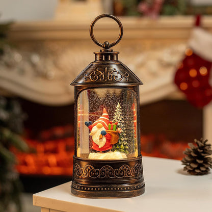 Christmas Snow Globe Lantern, Glitter Lighted Gnomes Snow Globe with Music,Musical Christmas Decorations USB and Battery Operated, Gnome Christmas Decor