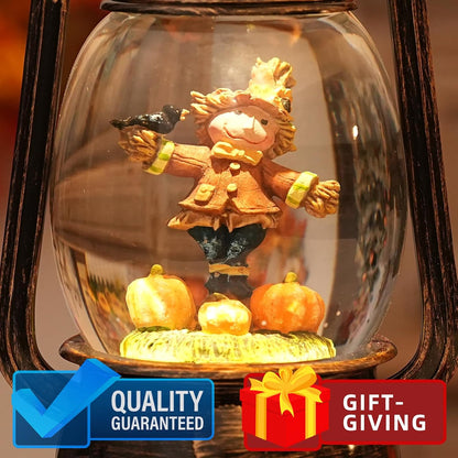 Fall Decor Scarecrow Snow Globe, Light Up Fall Snow Globe Thanksgiving Decorations, 6Hour Timer Battery Powered Fall Lantern with Swirling Glitter, Harvest Autumn Thanksgiving Home Decor