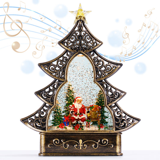 Christmas Snow Globe Lantern ,Musical Lighted Glitter Water Lantern, 3 AA Battery & USB Operated, Santa Claus, Christmas Tree Home Decoration