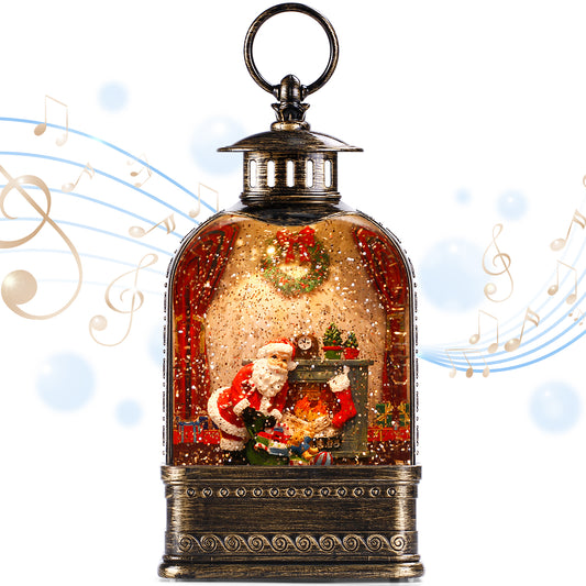 Christmas Music Snow Globe Lantern,Hand-Hold Christmas Globes Lamp Water Lantern, LED Lighted Swirling Glitter Water Lantern Christmas Home Decorations/Gift,3 AA Battery or USB,8 Christmas Songs