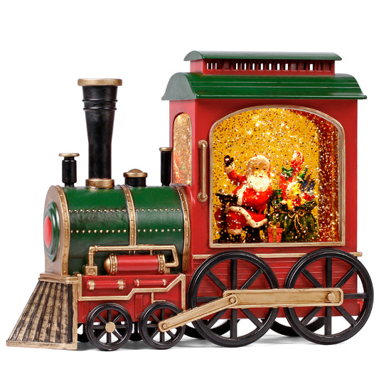 Christmas Snow Globe Lantern-Santa in Musical Train LED Water Glittering with 6H Timer,Battery Operated & USB Operated Music Box for Christmas Home Decoration and Gift…