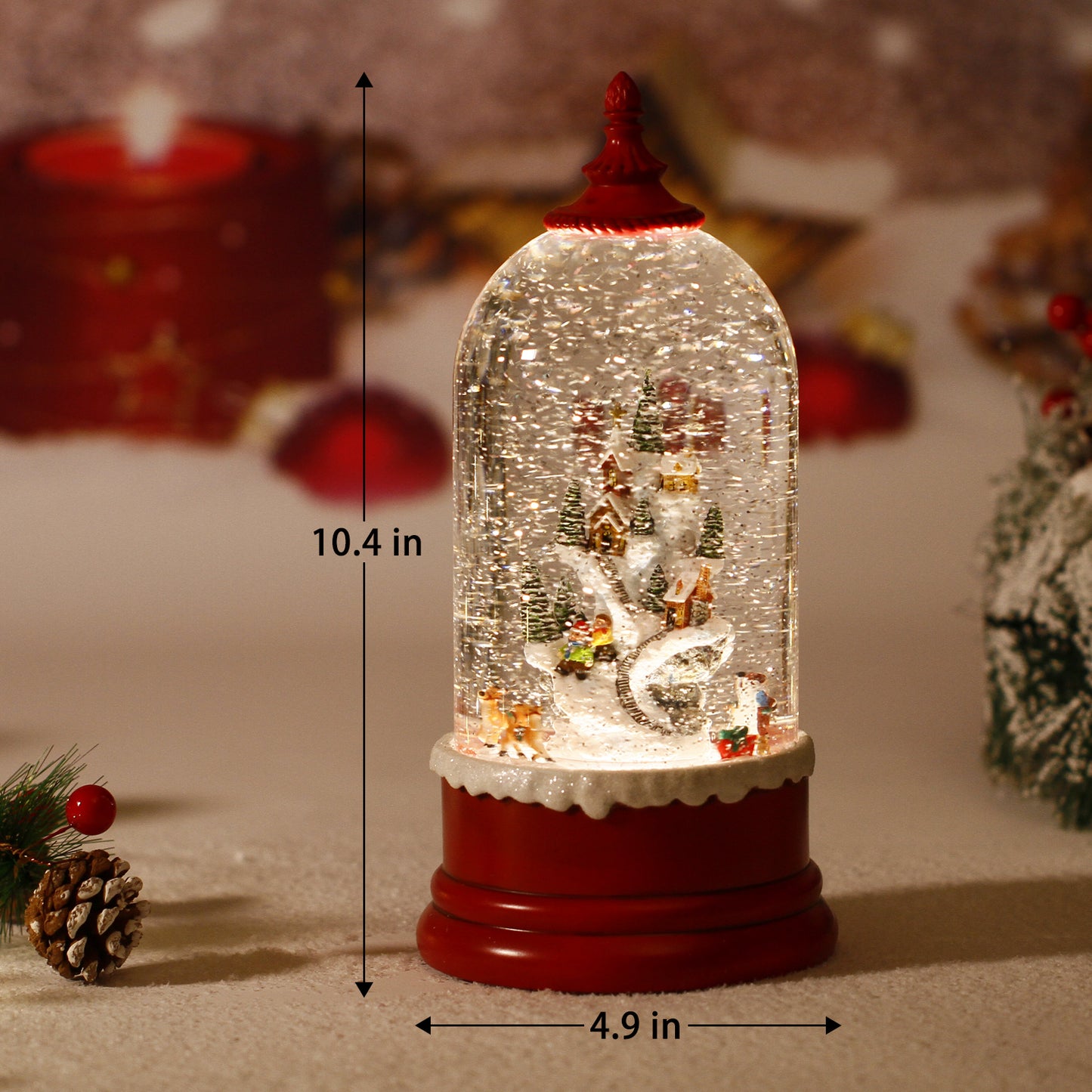 11" Lighted Christmas Snow Globe Lantern- Santa Claus and Elk Lighted Water Globe Lamp with Music, Swirlilng Holiday Water Globe Lantern