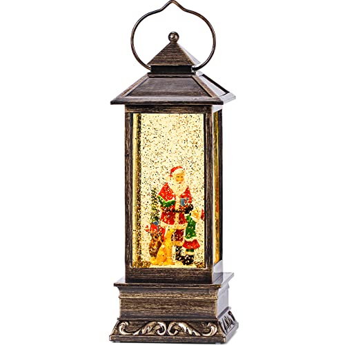 Christmas Musical Snow Globe Lantern, USB Powered & Battery Operated Lighted Christmas Water Glittering Snowing Globe Christians Lantern for Christmas Decorations and Gifts (Santa Claus and Dog)
