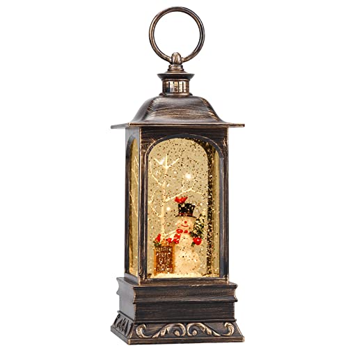 Christmas Decorations Musical Snow Globe Lantern, Glittering Lighted Plug-in , 3 AA Battery Operated & USB Powered, Cardinal Bird and Snowman