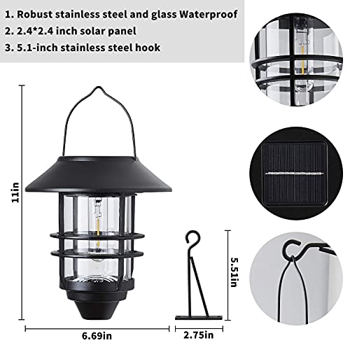 2 Pack Wall Light Solar Lantern Wall Lights Fixtures, Solar Powered Porch Light, 15 Lumen Heavy Glass & Stainless Hanging Solar Wall Sconce Outdoor,for Porch, Yard