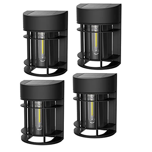 Solar Deck Lights Outdoor 6 Pack Solar Fence Lights with Tubular Edison LED Bulbs, Waterproof Solar Outdoor Lights for Garden Fence Post Patio Backyard Décor