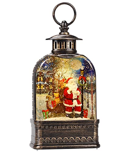 Snow Globe Christmas Snow Globe Lantern, Santa Claus Musical Sparkly Swirling Snow, Christma Ornament 3 Settings Batteries or USB Cable, Holiday Decoration (11 Inch)