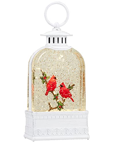 Cardinal Snow Globe, Christmas Snow Globe White, Musical Sparkly Swirling Snow Globe Lantern, Red Cardinal Ornament, Battery or USB Powered Decoration (9.9Inch)