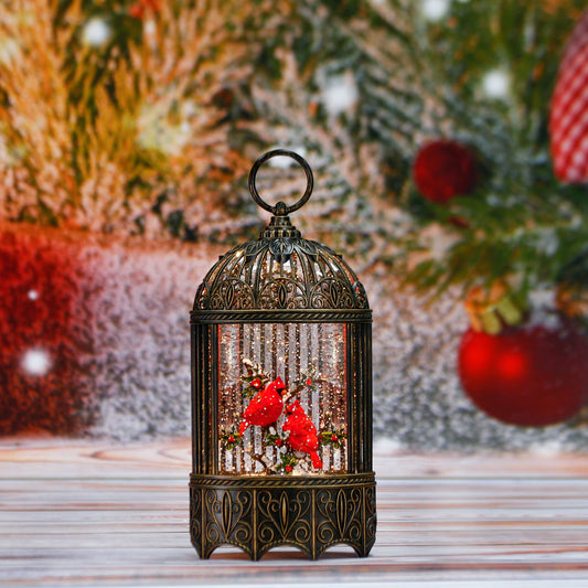 Cardinal Birdcage Christmas Musical Snow Globe with Swirling Glitter Battery Operated & 6 H Timer,Christmas Decor(Warm White)