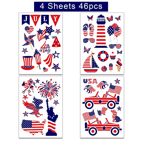 4th of July Patriotic Window Clings Memorial Day Decorations Double-Sided for Glass Windows 4 Sheets USA Stars Fourth Window Clings Veterans Day Independence Day Patriotic Holiday Decorations