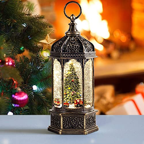 12.5'' Rotating Scene Musical Christmas Snow Globe Light Lantern- Christmas Tree