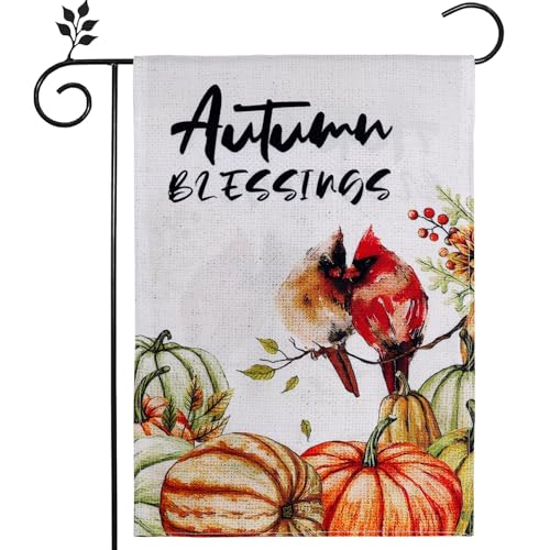 Autumn Cardinal Red Bird Blessings Garden Flags Fall 12×18 Double Sided for Outside Decoration Farmhouse Fall Decor Seasonal Yard Flags Red Bird Pumpkins Vertica Flags for a Festive Holiday Autumn Thanksgiving Decorations for Home