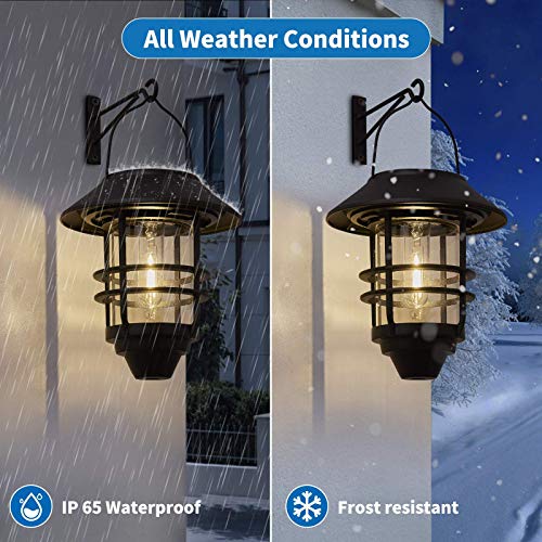 2 Pack Wall Light Solar Lantern Wall Lights Fixtures, Solar Powered Porch Light, 15 Lumen Heavy Glass & Stainless Hanging Solar Wall Sconce Outdoor,for Porch, Yard