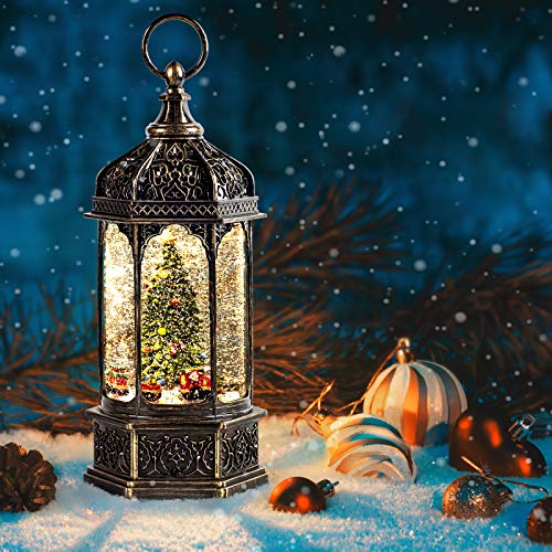 12.5'' Rotating Scene Musical Christmas Snow Globe Light Lantern- Christmas Tree