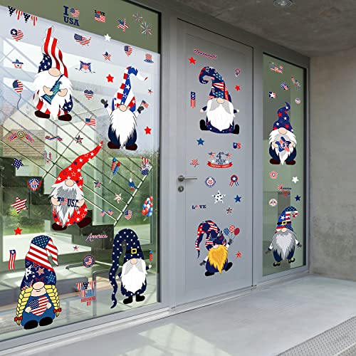 4th of July Fourth Patriotic Window Clings Decorations 9 Sheets American Gnome Double-Sided for Glass Fourth Window Clings Veterans Memorial Day Independence Day Patriotic Holiday Decorations