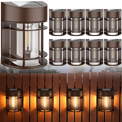 DOESLAG Waterproof Outdoor Solar Deck Lights for Garden Fence Post Backyard Decor, 8 Pack, Brown