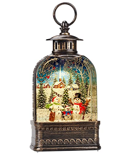 Snow Globe Christmas Snow Globe Lantern, Snowman Musical Sparkly Swirling Snow, Christma Ornament Batteries or USB Cable, Holiday Decoration(11 Inch)
