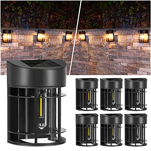 Solar Wall Lights Outdoor - 6 Pack Solar Deck Lights Outdoor Patio and Fence Light Waterproof Decorative Light Fixture Wall Mount with No Wiring Required, Warm White