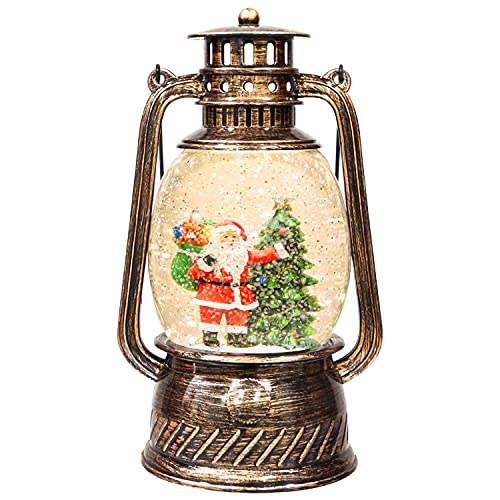 7.5" Christmas Snow Globe Lantern, Lighted Santa Claus and Christmas Tree Swirling Glitter Snow Globe Water Lantern for Christmas Home Decoration, Battery Operated or USB Powered (no Music)