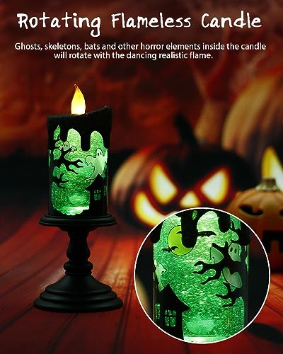 10" Halloween Snow Globe Candle Lantern, Battery Operated Glittering Lighted Rotating Flameless Candles, 3 AA Battery-Powered Halloween Decoration Gifts for Friends, Loved Ones and Children