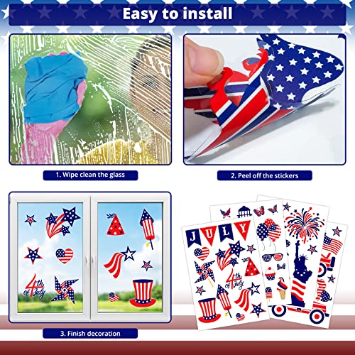 4th of July Decorations Window Clings, Double-Side USA Red White Blue Memorial day Patriotic Decorations for 4th of July American Independence Day Memorial day USA National Day Patriotic Veterans Party Presidents Day Decorations Supplies