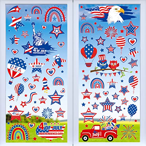 4th of July Window Clings, 9 Sheet Patriotic Red White Blue Window Decals for for 4th of July, Memorial, Patriotic Ornaments, Double-Sided