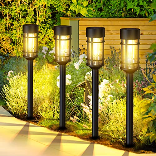 ILANCK Solar Pathway Lights 8 Pack, Bright Solar Lights Outdoor Waterproof IP65, LED Solar Garden Lights Metal Landscape Lighting for Yard, Lawn, Driveway