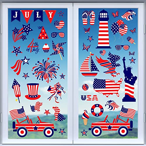 4th of July Patriotic Window Clings Memorial Day Decorations Double-Sided for Glass Windows 4 Sheets USA Stars Fourth Window Clings Veterans Day Independence Day Patriotic Holiday Decorations