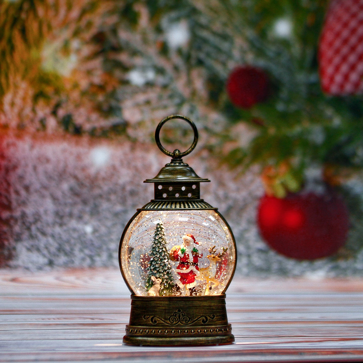 Christmas Decorations Musical Snow Globe Lantern, Water Glittering Lighted Plug-in , 3 AAA Battery Operated & USB Powered, Santa Claus, Christmas Tree and Elk…